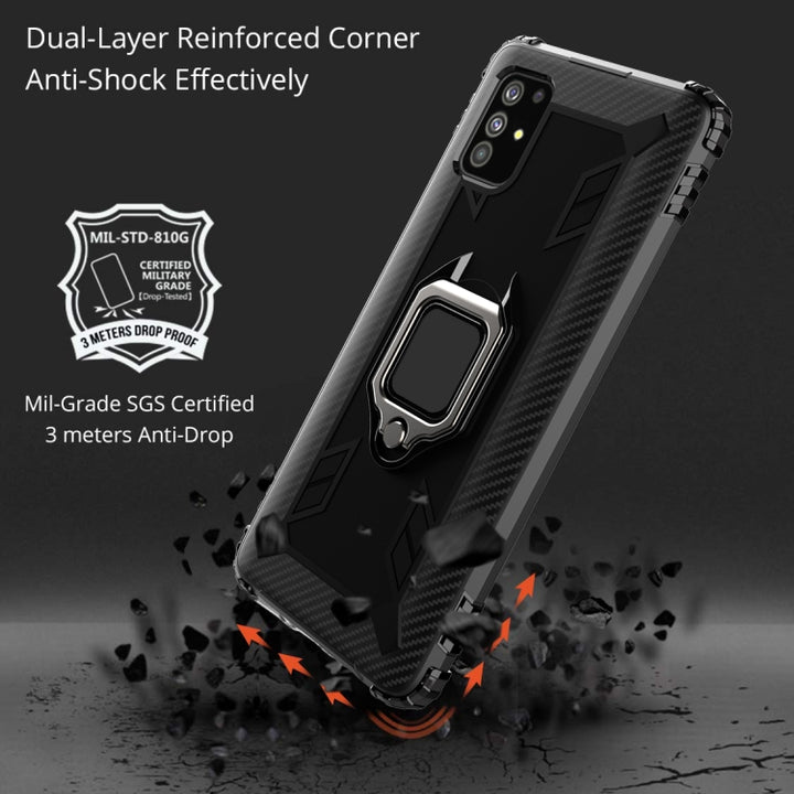 Carbon Fiber Protective Case with 360 Degree Rotating Ring Holder, For Samsung A11 (EU Version), For Samsung Galaxy A21S, For Samsung Galaxy A31, For Samsung Galaxy A41