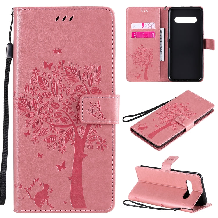 Tree & Cat Embossed Pattern Horizontal Flip Leather Case with Holder & Card Slots & Wallet & Lanyard, For LG V60 ThinQ 5G, For Motorola Moto G Power