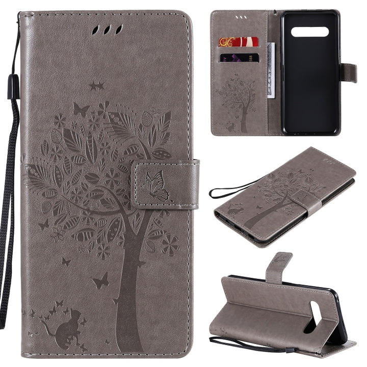 Tree & Cat Embossed Pattern Horizontal Flip Leather Case with Holder & Card Slots & Wallet & Lanyard, For LG V60 ThinQ 5G, For Motorola Moto G Power