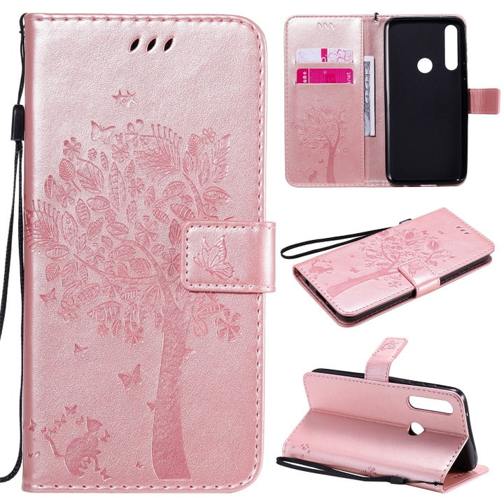 Tree & Cat Embossed Pattern Horizontal Flip Leather Case with Holder & Card Slots & Wallet & Lanyard, For LG V60 ThinQ 5G, For Motorola Moto G Power