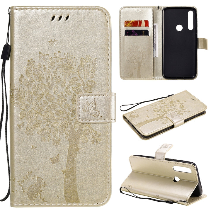 Tree & Cat Embossed Pattern Horizontal Flip Leather Case with Holder & Card Slots & Wallet & Lanyard, For LG V60 ThinQ 5G, For Motorola Moto G Power