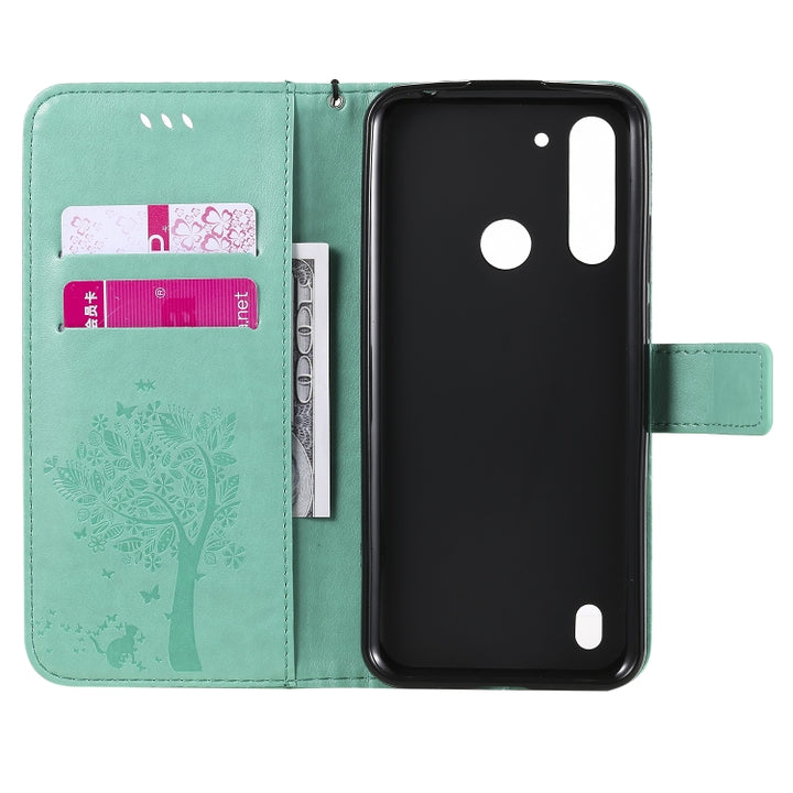 Tree & Cat Embossed Pattern Horizontal Flip Leather Case with Holder & Card Slots & Wallet & Lanyard, For Motorola Moto G8 Power Lite, For Motorola Moto G8 Power