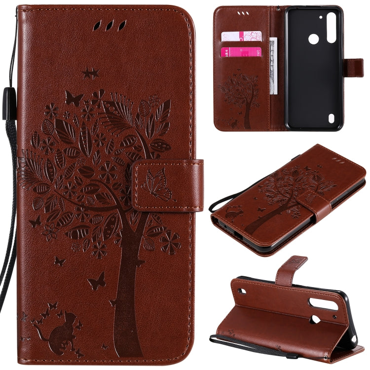 Tree & Cat Embossed Pattern Horizontal Flip Leather Case with Holder & Card Slots & Wallet & Lanyard, For Motorola Moto G8 Power Lite, For Motorola Moto G8 Power