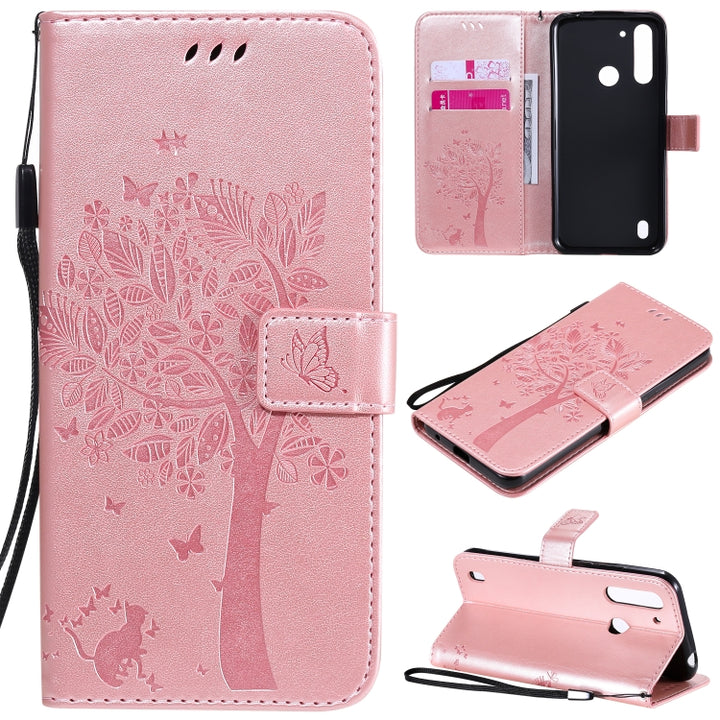 Tree & Cat Embossed Pattern Horizontal Flip Leather Case with Holder & Card Slots & Wallet & Lanyard, For Motorola Moto G8 Power Lite, For Motorola Moto G8 Power