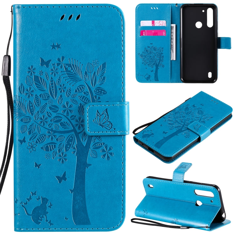 Tree & Cat Embossed Pattern Horizontal Flip Leather Case with Holder & Card Slots & Wallet & Lanyard, For Motorola Moto G8 Power Lite, For Motorola Moto G8 Power