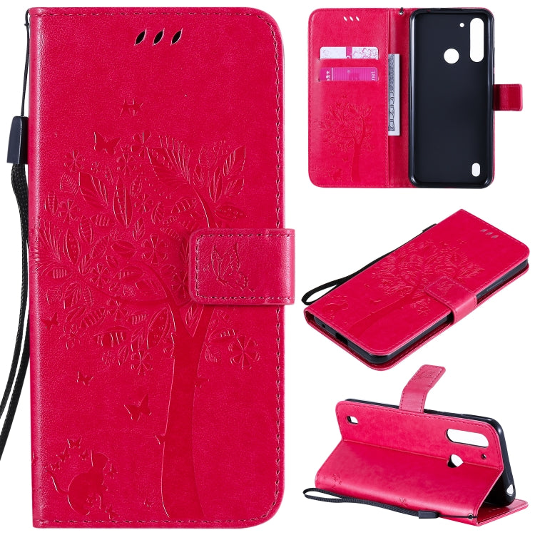 Tree & Cat Embossed Pattern Horizontal Flip Leather Case with Holder & Card Slots & Wallet & Lanyard, For Motorola Moto G8 Power Lite, For Motorola Moto G8 Power