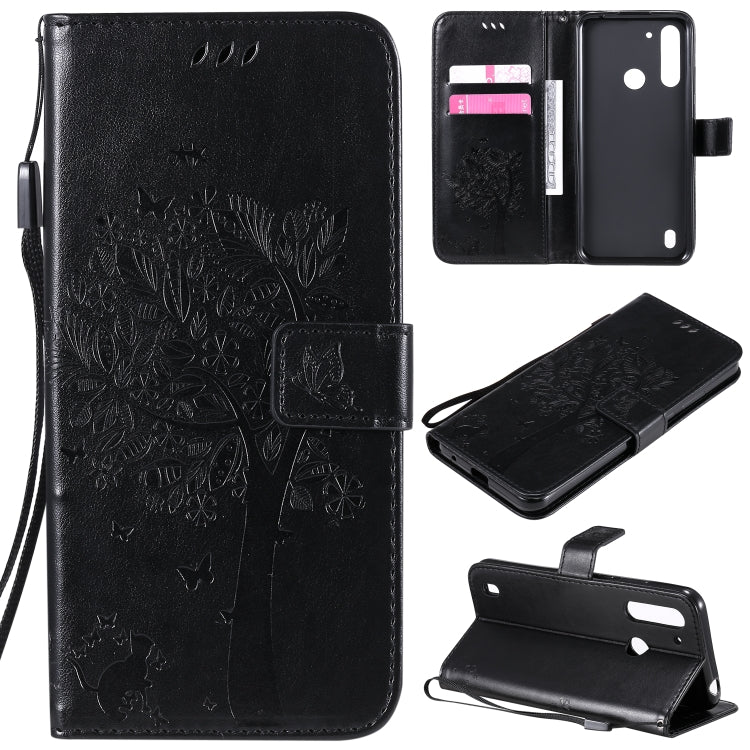 Tree & Cat Embossed Pattern Horizontal Flip Leather Case with Holder & Card Slots & Wallet & Lanyard, For Motorola Moto G8 Power Lite, For Motorola Moto G8 Power