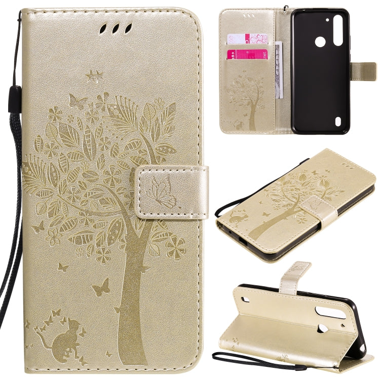 Tree & Cat Embossed Pattern Horizontal Flip Leather Case with Holder & Card Slots & Wallet & Lanyard, For Motorola Moto G8 Power Lite, For Motorola Moto G8 Power