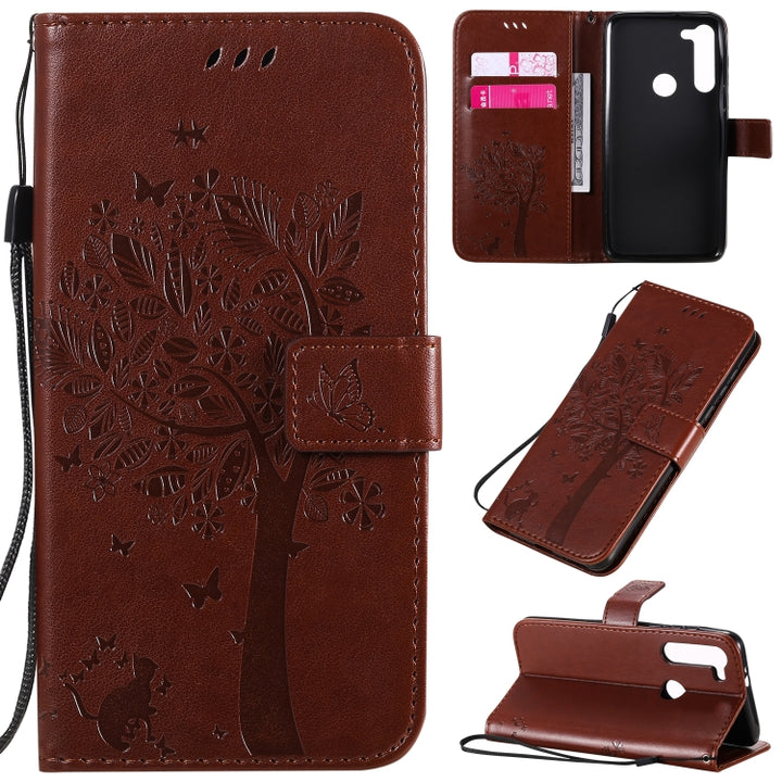 Tree & Cat Embossed Pattern Horizontal Flip Leather Case with Holder & Card Slots & Wallet & Lanyard, For Motorola Moto G8 Power Lite, For Motorola Moto G8 Power