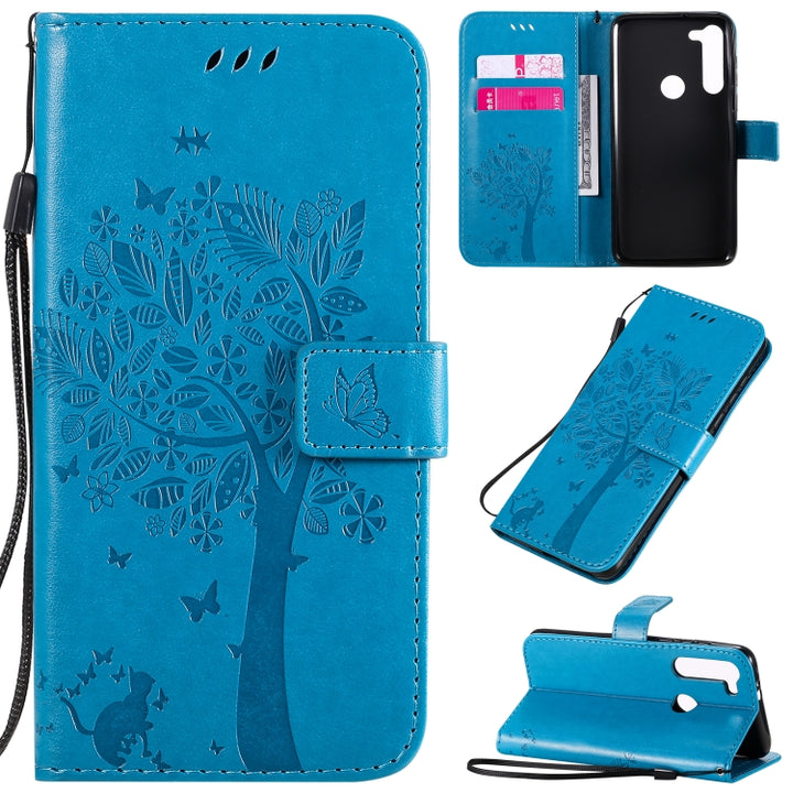 Tree & Cat Embossed Pattern Horizontal Flip Leather Case with Holder & Card Slots & Wallet & Lanyard, For Motorola Moto G8 Power Lite, For Motorola Moto G8 Power