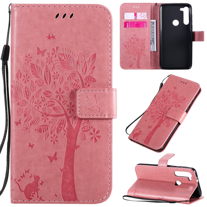 Tree & Cat Embossed Pattern Horizontal Flip Leather Case with Holder & Card Slots & Wallet & Lanyard, For Motorola Moto G8 Power Lite, For Motorola Moto G8 Power