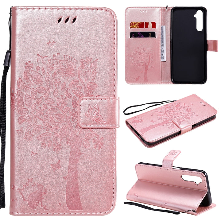 Tree & Cat Embossed Pattern Horizontal Flip Leather Case with Holder & Card Slots & Wallet & Lanyard, For OPPO Realme 6, For Xiaomi Redmi K30 Pro