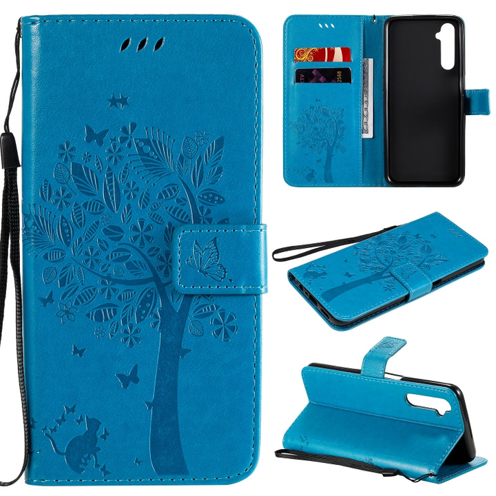 Tree & Cat Embossed Pattern Horizontal Flip Leather Case with Holder & Card Slots & Wallet & Lanyard, For OPPO Realme 6, For Xiaomi Redmi K30 Pro