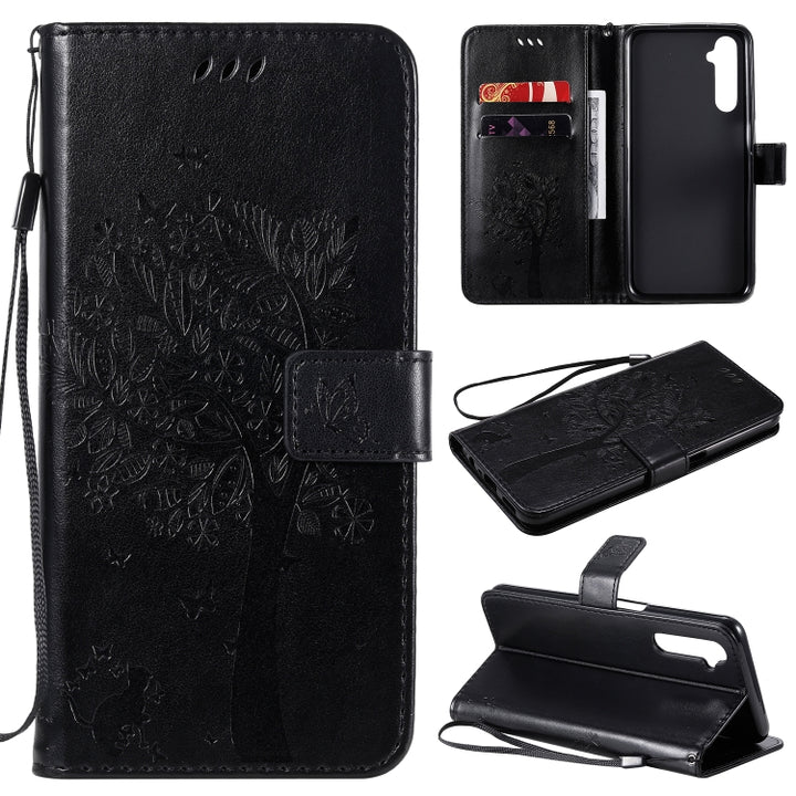 Tree & Cat Embossed Pattern Horizontal Flip Leather Case with Holder & Card Slots & Wallet & Lanyard, For OPPO Realme 6, For Xiaomi Redmi K30 Pro