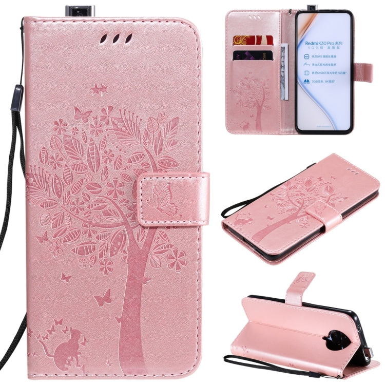 Tree & Cat Embossed Pattern Horizontal Flip Leather Case with Holder & Card Slots & Wallet & Lanyard, For OPPO Realme 6, For Xiaomi Redmi K30 Pro