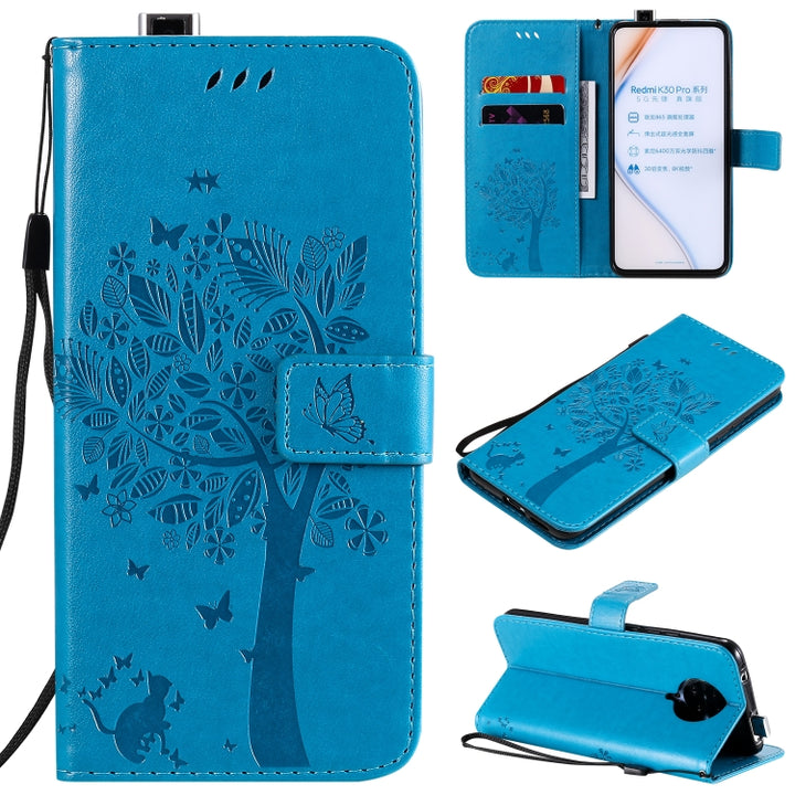 Tree & Cat Embossed Pattern Horizontal Flip Leather Case with Holder & Card Slots & Wallet & Lanyard, For OPPO Realme 6, For Xiaomi Redmi K30 Pro