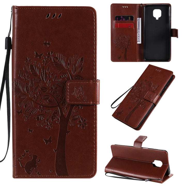 Tree & Cat Embossed Pattern Horizontal Flip Leather Case with Holder & Card Slots & Wallet & Lanyard, For Xiaomi Redmi Note 9 Pro, For Xiaomi Redmi Note 9