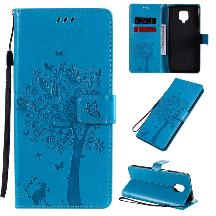 Tree & Cat Embossed Pattern Horizontal Flip Leather Case with Holder & Card Slots & Wallet & Lanyard, For Xiaomi Redmi Note 9 Pro, For Xiaomi Redmi Note 9