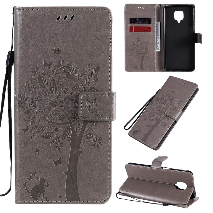 Tree & Cat Embossed Pattern Horizontal Flip Leather Case with Holder & Card Slots & Wallet & Lanyard, For Xiaomi Redmi Note 9 Pro, For Xiaomi Redmi Note 9