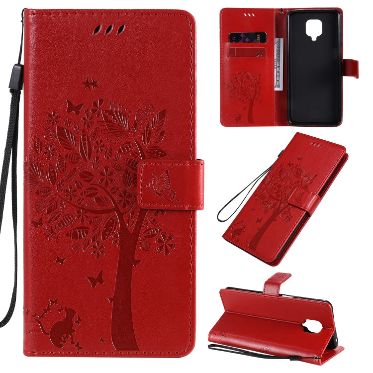 Tree & Cat Embossed Pattern Horizontal Flip Leather Case with Holder & Card Slots & Wallet & Lanyard, For Xiaomi Redmi Note 9 Pro, For Xiaomi Redmi Note 9