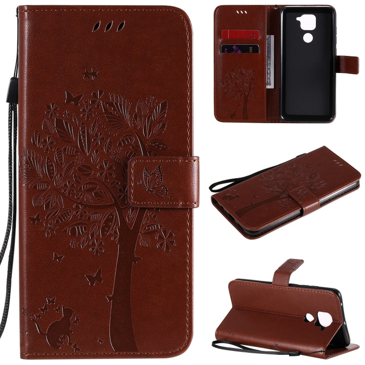 Tree & Cat Embossed Pattern Horizontal Flip Leather Case with Holder & Card Slots & Wallet & Lanyard, For Xiaomi Redmi Note 9 Pro, For Xiaomi Redmi Note 9