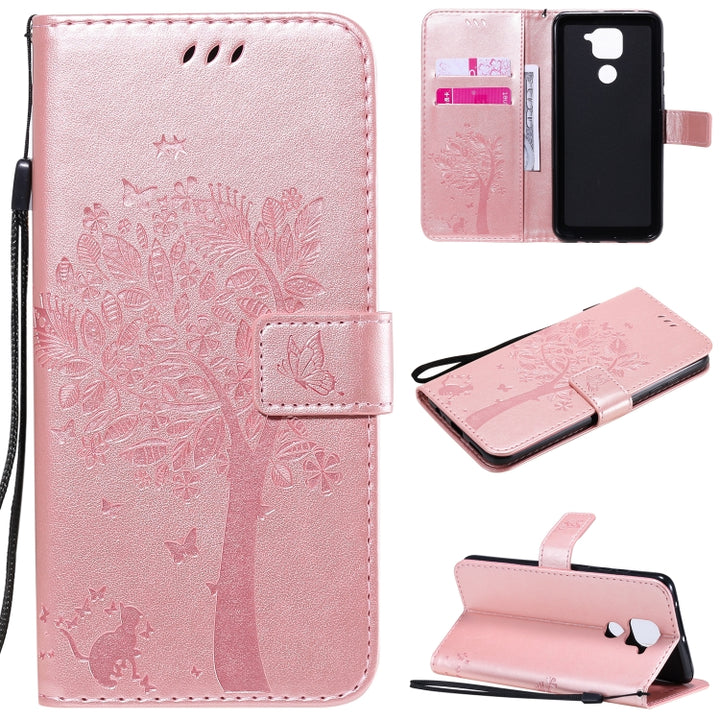 Tree & Cat Embossed Pattern Horizontal Flip Leather Case with Holder & Card Slots & Wallet & Lanyard, For Xiaomi Redmi Note 9 Pro, For Xiaomi Redmi Note 9