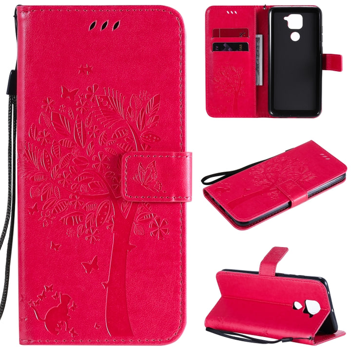 Tree & Cat Embossed Pattern Horizontal Flip Leather Case with Holder & Card Slots & Wallet & Lanyard, For Xiaomi Redmi Note 9 Pro, For Xiaomi Redmi Note 9