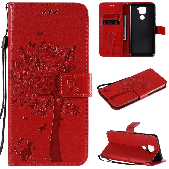 Tree & Cat Embossed Pattern Horizontal Flip Leather Case with Holder & Card Slots & Wallet & Lanyard, For Xiaomi Redmi Note 9 Pro, For Xiaomi Redmi Note 9