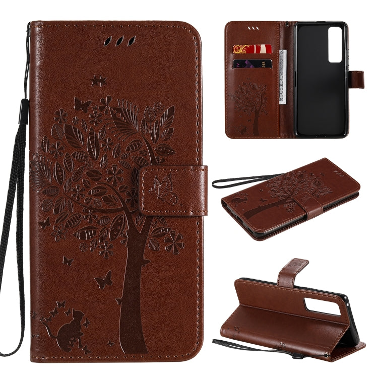 Tree & Cat Embossed Pattern Horizontal Flip Leather Case with Holder & Card Slots & Wallet & Lanyard, For Huawei Nova 7 Pro, For Huawei Nova 7 SE