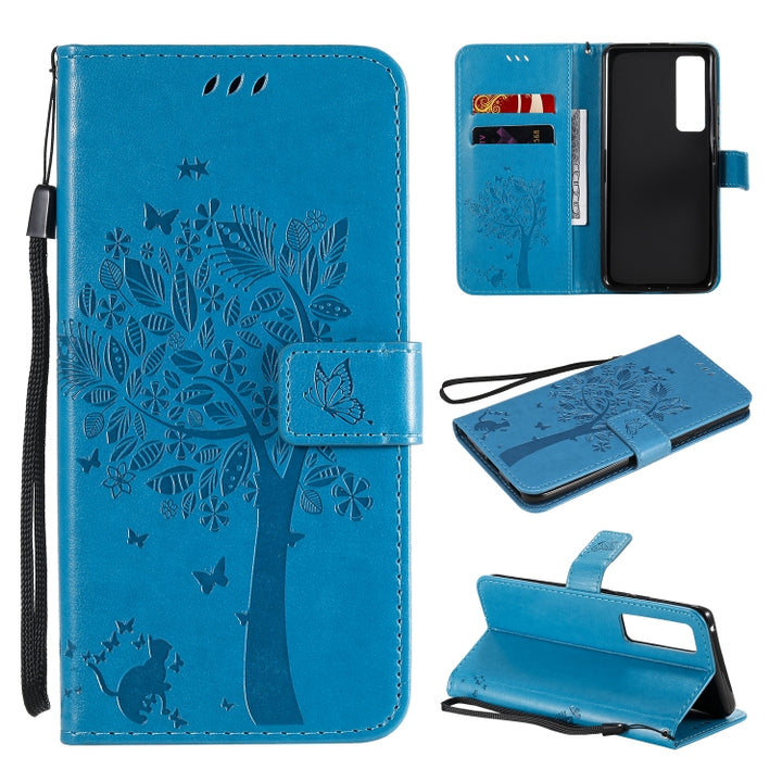 Tree & Cat Embossed Pattern Horizontal Flip Leather Case with Holder & Card Slots & Wallet & Lanyard, For Huawei Nova 7 Pro, For Huawei Nova 7 SE