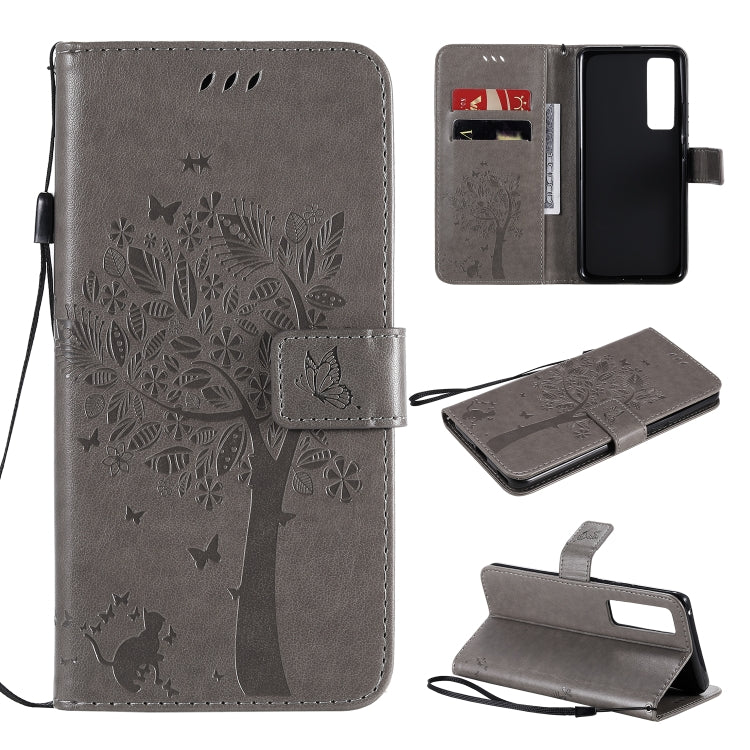 Tree & Cat Embossed Pattern Horizontal Flip Leather Case with Holder & Card Slots & Wallet & Lanyard, For Huawei Nova 7 Pro, For Huawei Nova 7 SE