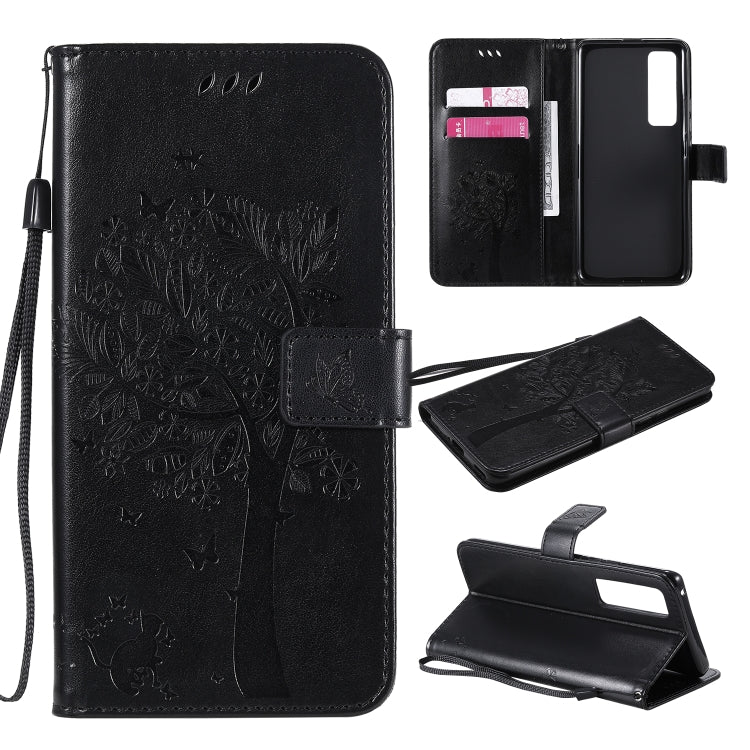 Tree & Cat Embossed Pattern Horizontal Flip Leather Case with Holder & Card Slots & Wallet & Lanyard, For Huawei Nova 7 Pro, For Huawei Nova 7 SE