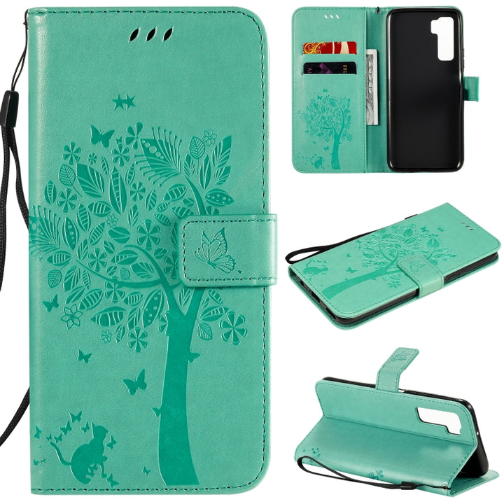 Tree & Cat Embossed Pattern Horizontal Flip Leather Case with Holder & Card Slots & Wallet & Lanyard, For Huawei Nova 7 Pro, For Huawei Nova 7 SE