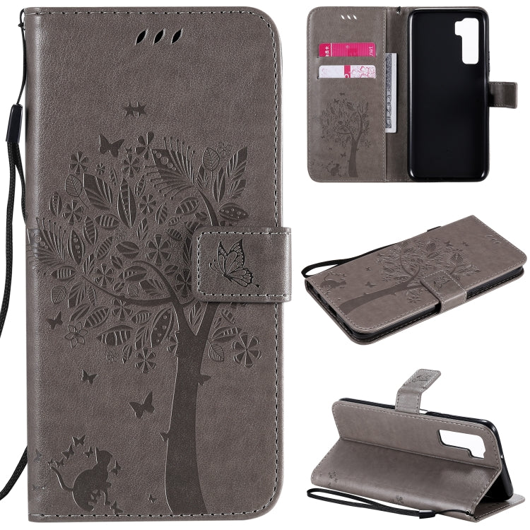 Tree & Cat Embossed Pattern Horizontal Flip Leather Case with Holder & Card Slots & Wallet & Lanyard, For Huawei Nova 7 Pro, For Huawei Nova 7 SE