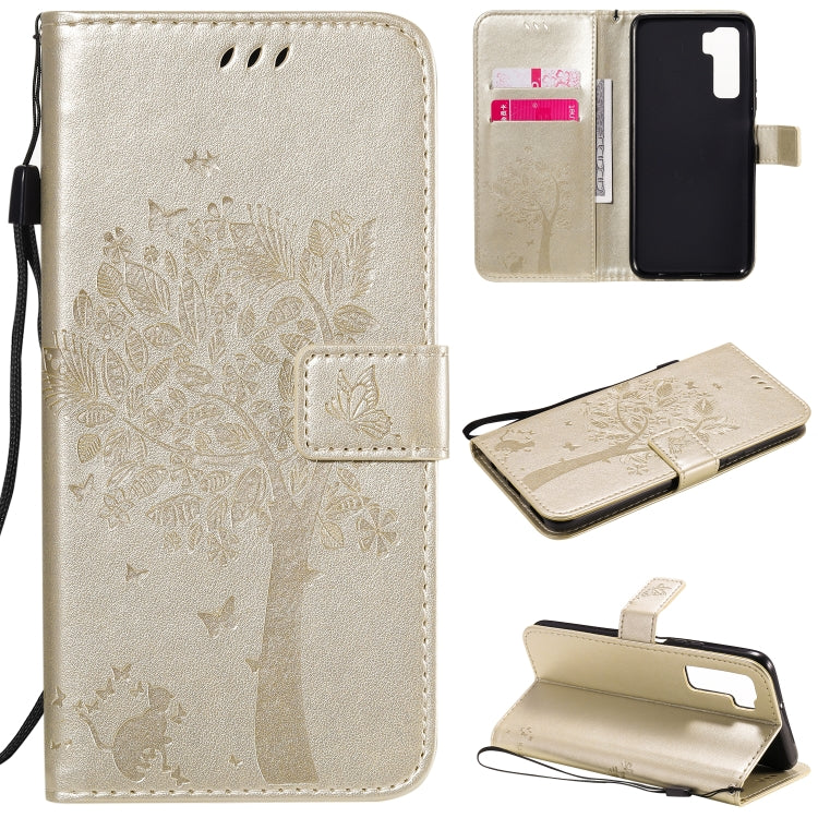 Tree & Cat Embossed Pattern Horizontal Flip Leather Case with Holder & Card Slots & Wallet & Lanyard, For Huawei Nova 7 Pro, For Huawei Nova 7 SE