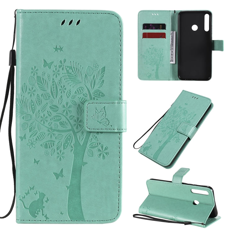 Tree & Cat Embossed Pattern Horizontal Flip Leather Case with Holder & Card Slots & Wallet & Lanyard, For Huawei Nova 7, For Huawei P40 Lite E