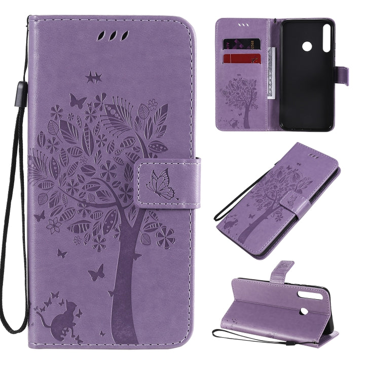 Tree & Cat Embossed Pattern Horizontal Flip Leather Case with Holder & Card Slots & Wallet & Lanyard, For Huawei Nova 7, For Huawei P40 Lite E