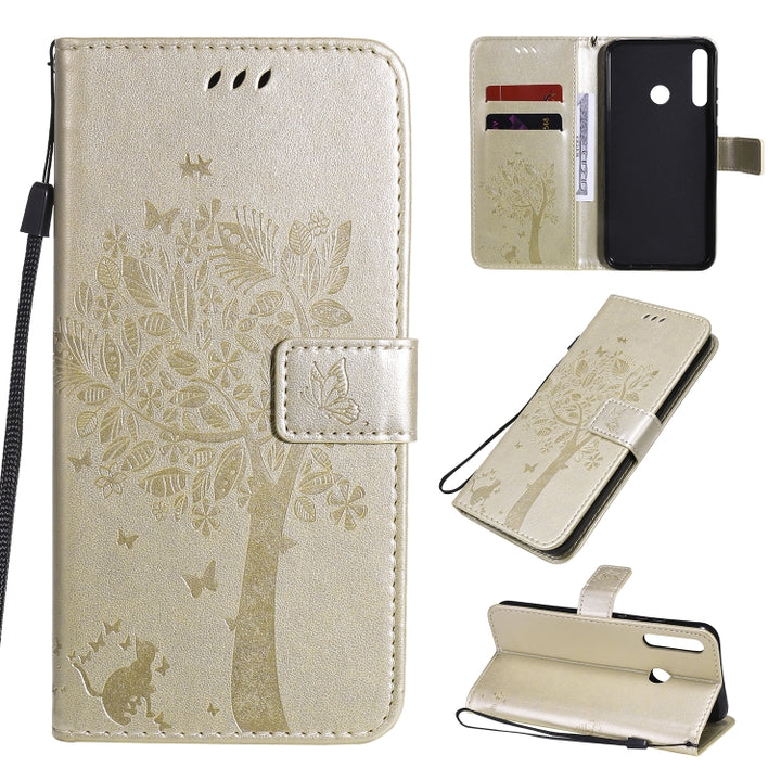 Tree & Cat Embossed Pattern Horizontal Flip Leather Case with Holder & Card Slots & Wallet & Lanyard, For Huawei Nova 7, For Huawei P40 Lite E