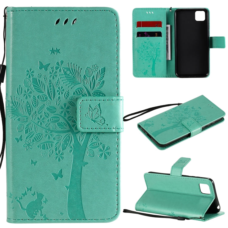 Tree & Cat Embossed Pattern Horizontal Flip Leather Case with Holder & Card Slots & Wallet & Lanyard, For Huawei P Smart 2020, For Huawei Y5p