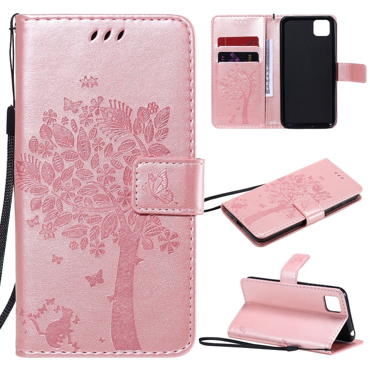 Tree & Cat Embossed Pattern Horizontal Flip Leather Case with Holder & Card Slots & Wallet & Lanyard, For Huawei P Smart 2020, For Huawei Y5p