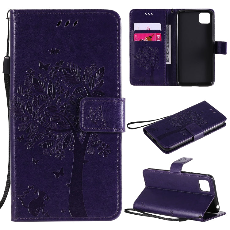 Tree & Cat Embossed Pattern Horizontal Flip Leather Case with Holder & Card Slots & Wallet & Lanyard, For Huawei P Smart 2020, For Huawei Y5p