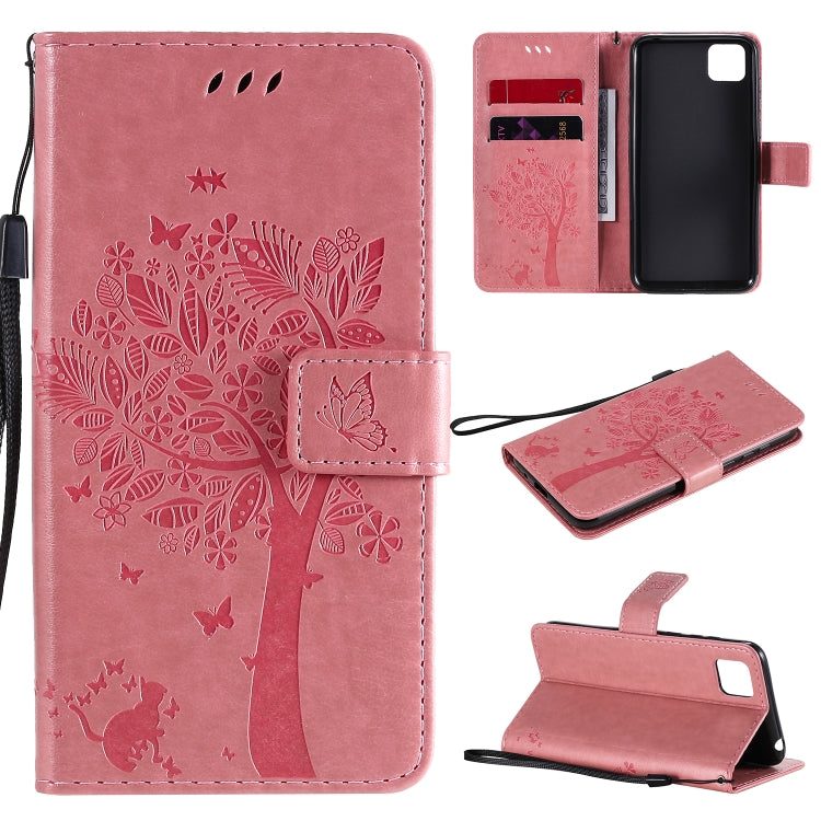 Tree & Cat Embossed Pattern Horizontal Flip Leather Case with Holder & Card Slots & Wallet & Lanyard, For Huawei P Smart 2020, For Huawei Y5p