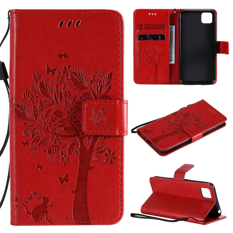 Tree & Cat Embossed Pattern Horizontal Flip Leather Case with Holder & Card Slots & Wallet & Lanyard, For Huawei P Smart 2020, For Huawei Y5p