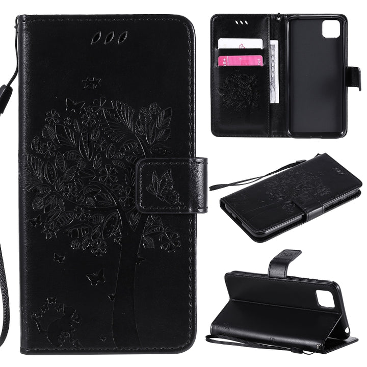 Tree & Cat Embossed Pattern Horizontal Flip Leather Case with Holder & Card Slots & Wallet & Lanyard, For Huawei P Smart 2020, For Huawei Y5p