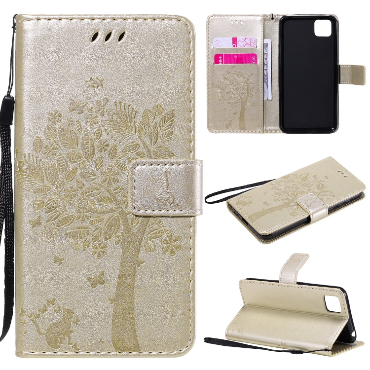 Tree & Cat Embossed Pattern Horizontal Flip Leather Case with Holder & Card Slots & Wallet & Lanyard, For Huawei P Smart 2020, For Huawei Y5p