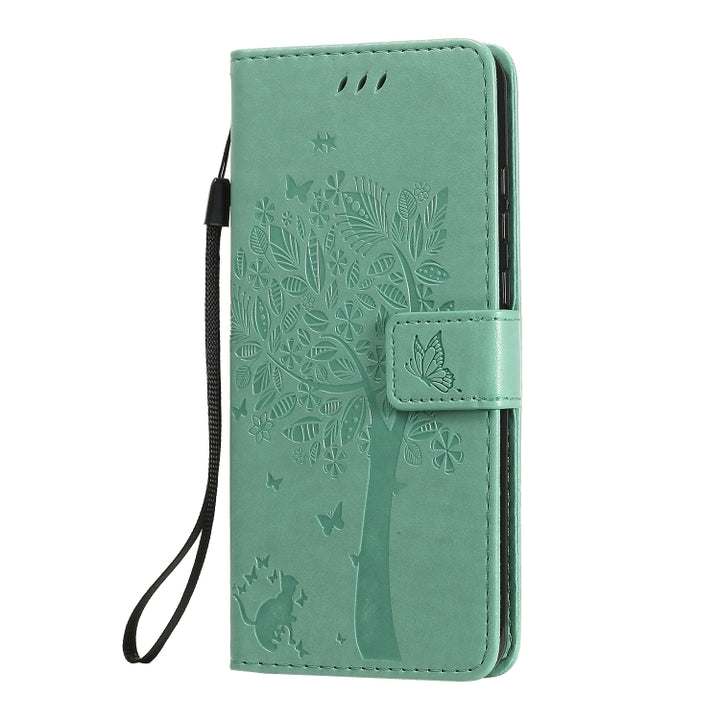 Tree & Cat Embossed Pattern Horizontal Flip Leather Case with Holder & Card Slots & Wallet & Lanyard, For Huawei Y6p, For Huawei Honor 9A