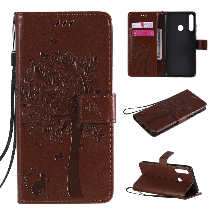 Tree & Cat Embossed Pattern Horizontal Flip Leather Case with Holder & Card Slots & Wallet & Lanyard, For Huawei Y6p, For Huawei Honor 9A