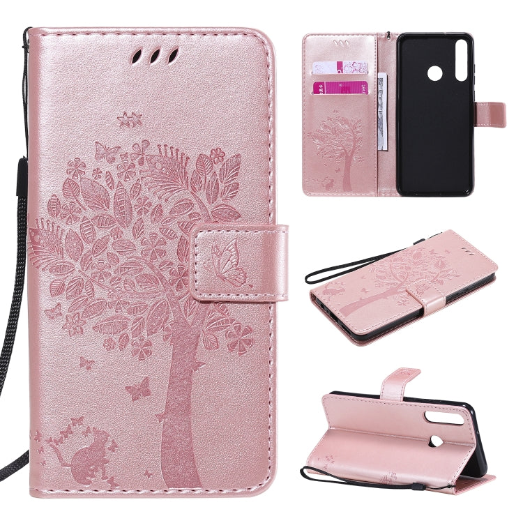 Tree & Cat Embossed Pattern Horizontal Flip Leather Case with Holder & Card Slots & Wallet & Lanyard, For Huawei Y6p, For Huawei Honor 9A