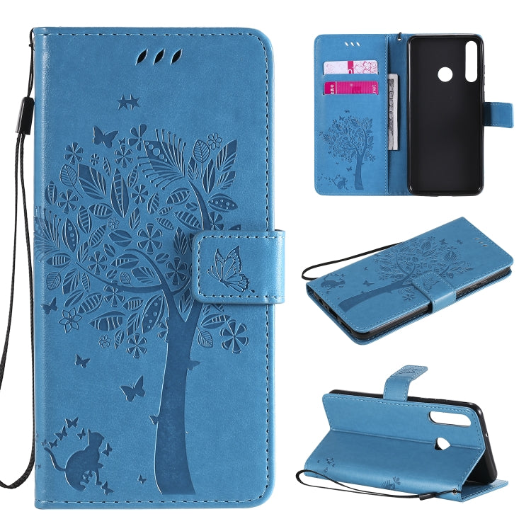 Tree & Cat Embossed Pattern Horizontal Flip Leather Case with Holder & Card Slots & Wallet & Lanyard, For Huawei Y6p, For Huawei Honor 9A