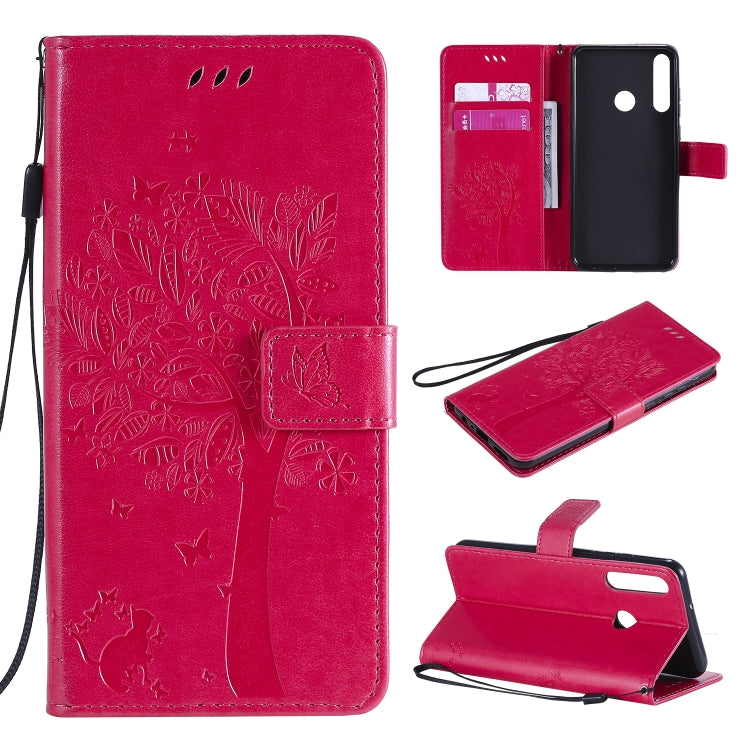 Tree & Cat Embossed Pattern Horizontal Flip Leather Case with Holder & Card Slots & Wallet & Lanyard, For Huawei Y6p, For Huawei Honor 9A